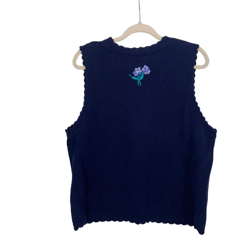 Vintage Northern Reflections Floral Embroidered Sweater Vest Navy Cottagecore-L - Picture 10 of 14